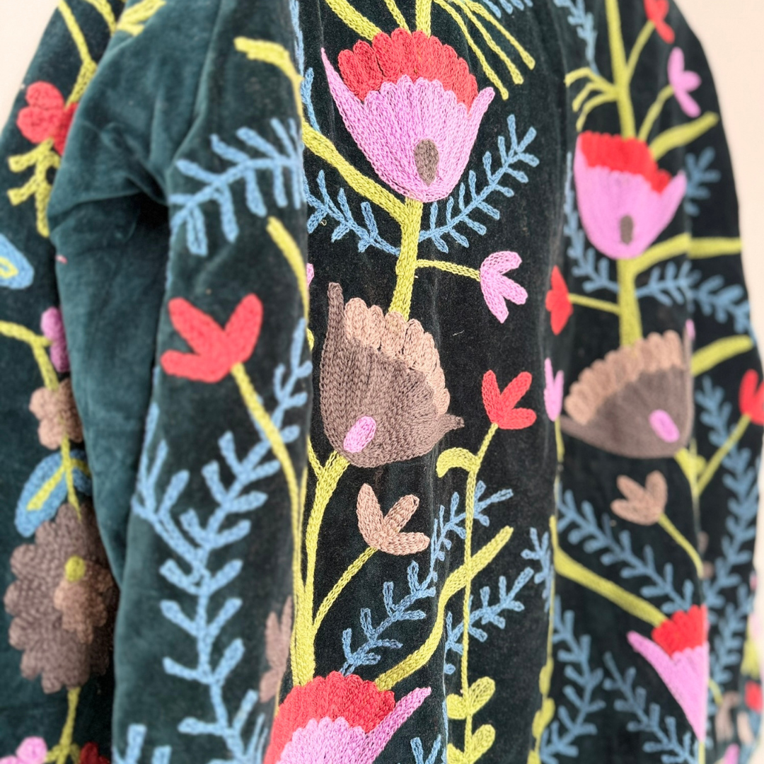 Handmade Suzani embroidered jacket in cotton velvet – TOLATOLI Paris