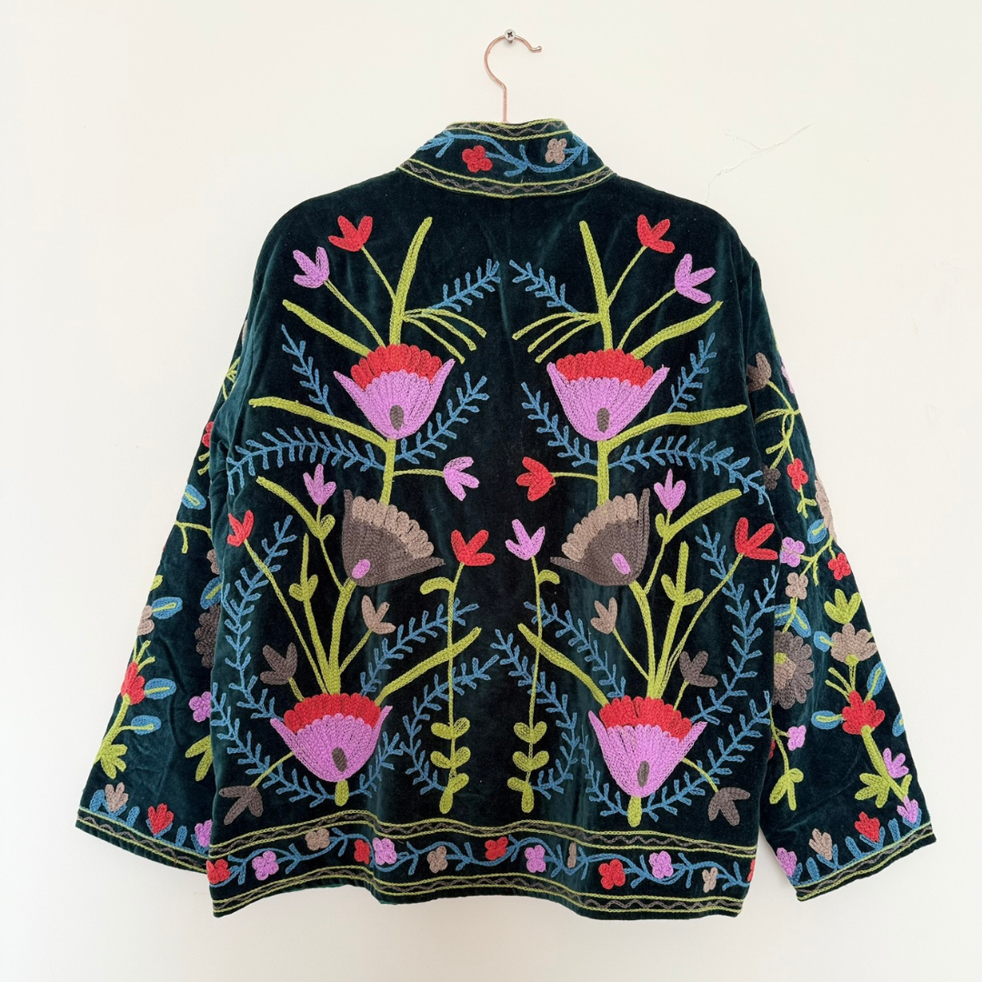Handmade Suzani embroidered jacket in cotton velvet – TOLATOLI Paris