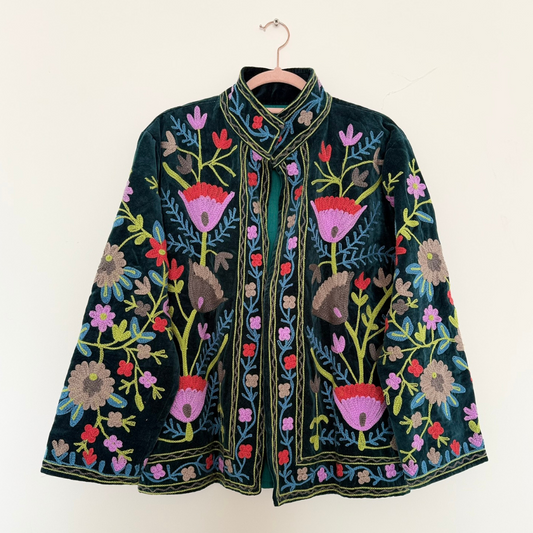 Handmade Suzani embroidered jacket in cotton velvet – TOLATOLI Paris